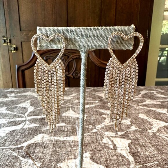 Heart-Shaped Gold-Tone Fringe Dangle Earrings With Rhinestone Accents Park Lane - Picture 9 of 9